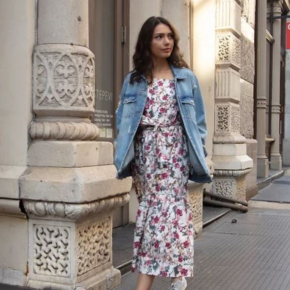 Floral Printed Ruffle Hem Woven Dress (Dot & Stripe)